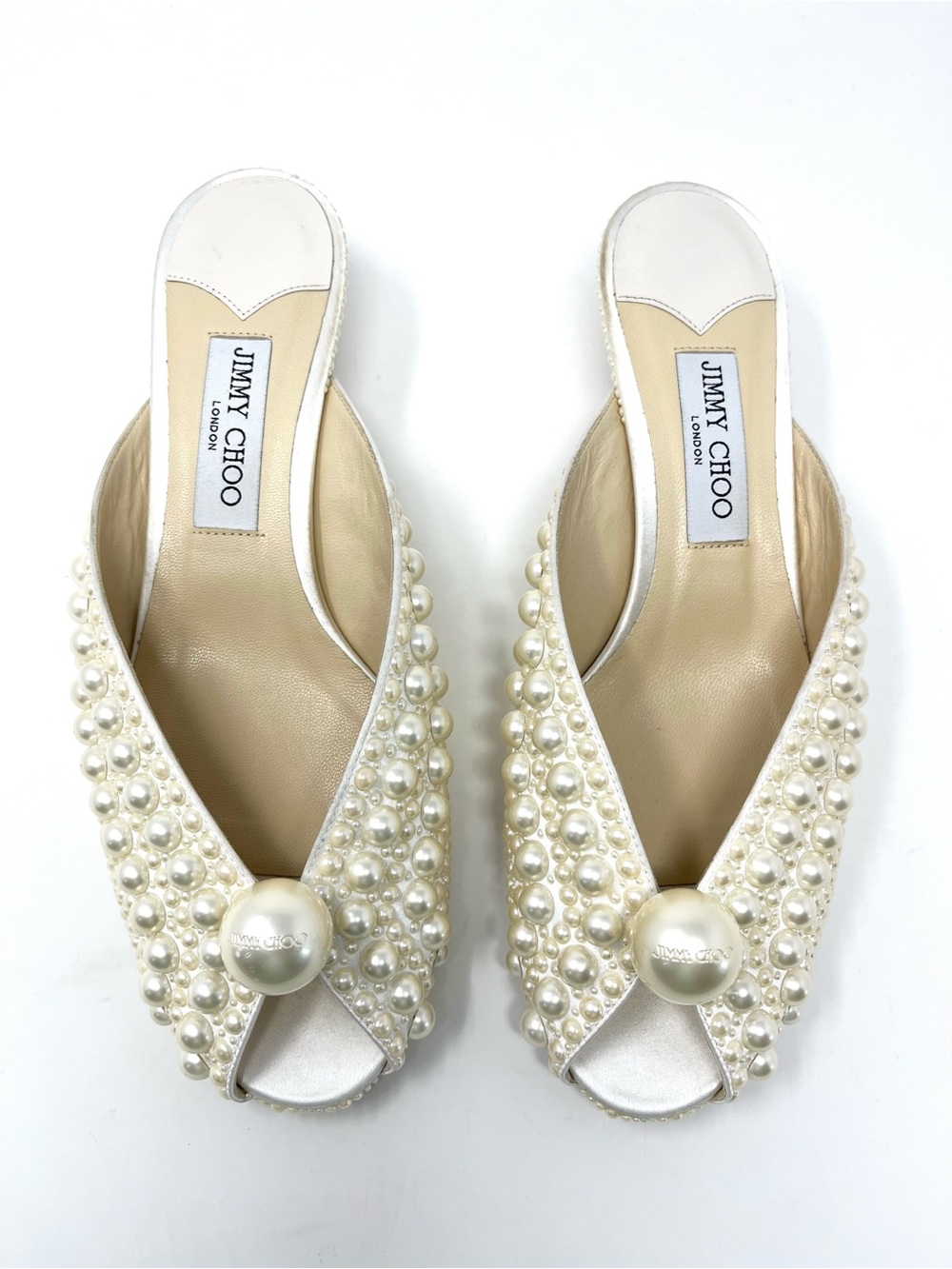 Jimmy Choo Samantha 35 White Satin Pearl Mules Kitten Heels Wedding Bridal 40.5 - Picture 2 of 11